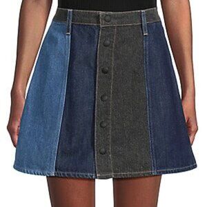 NWT AG Jeans Patchwork Denim A-Line Mini Skirt